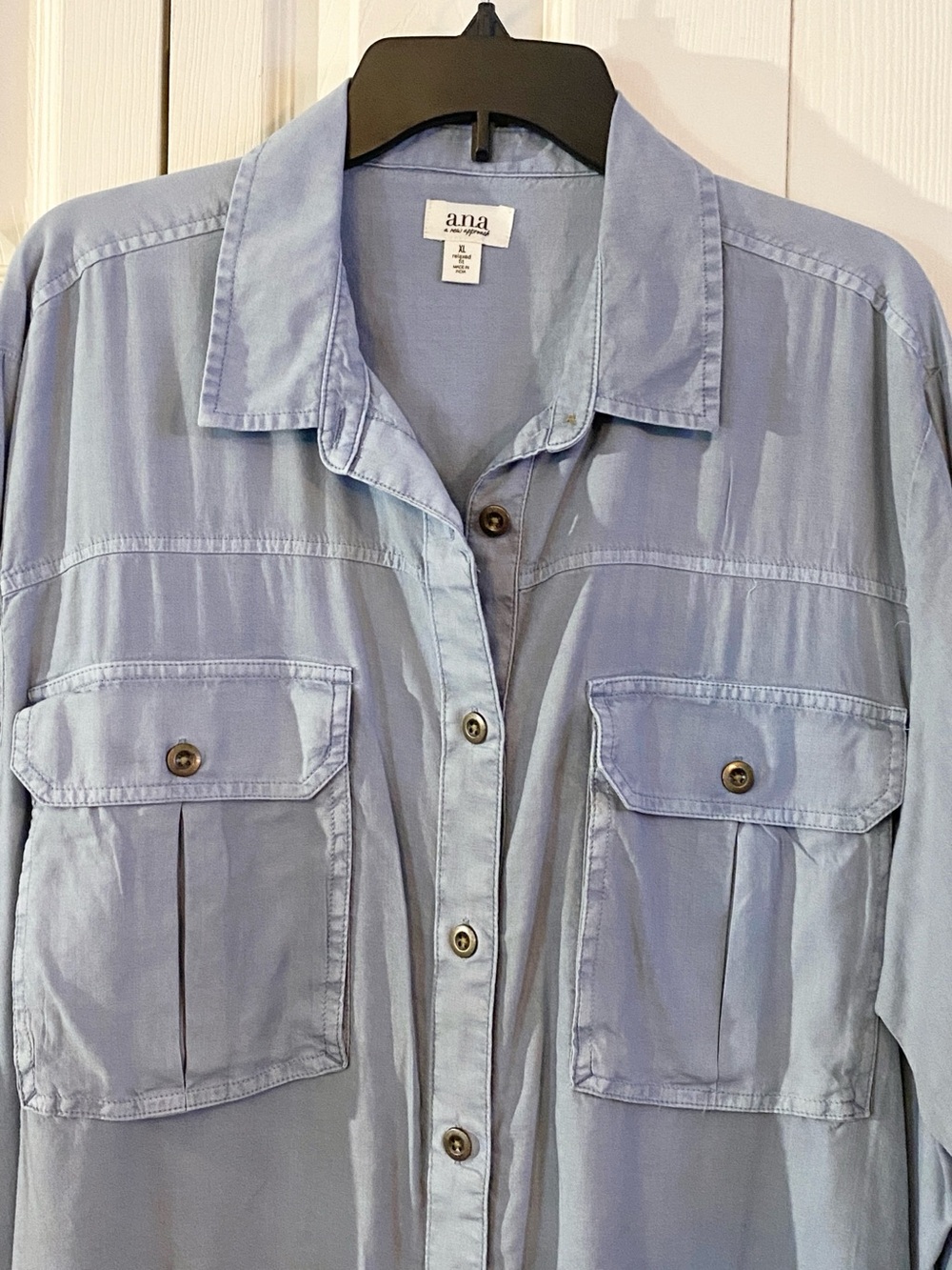 ANA Button-Front Shirt Jacket in Light Blue, NWOT